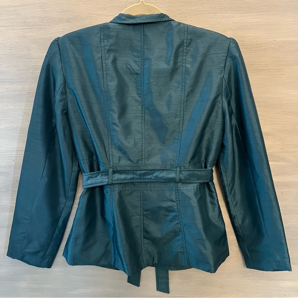 Vintage Signature by Larry Levine Teal Iridescent Sheen Trench Jacket Size10 GC - Picture 5 of 7